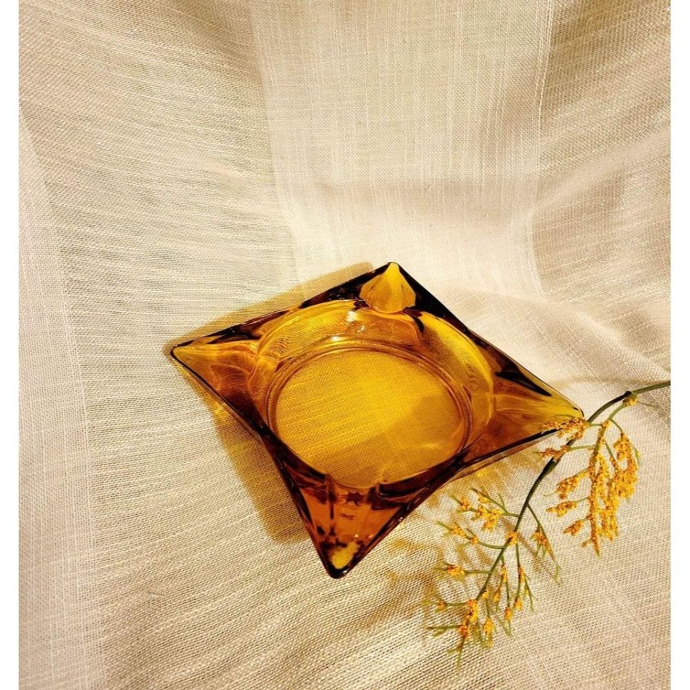 Vintage MCM Amber Glass Atomic Ashtray